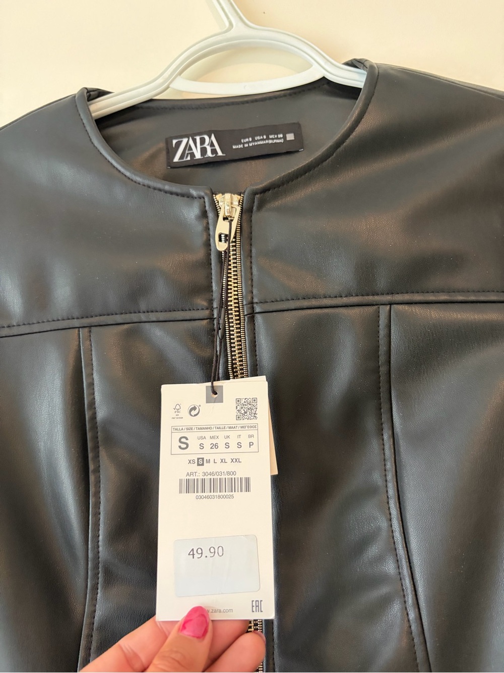 ZARA Black Faux Leather Zip-Up Jacket - Picture 3 of 5